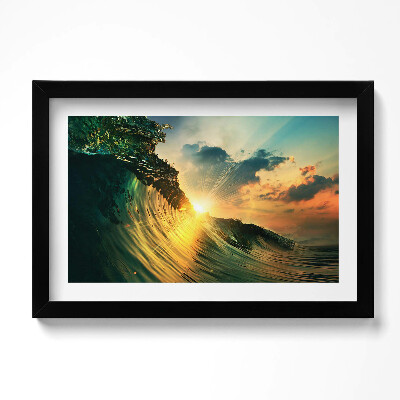 Obraz w ramie Fala na morzu i zachód słońca