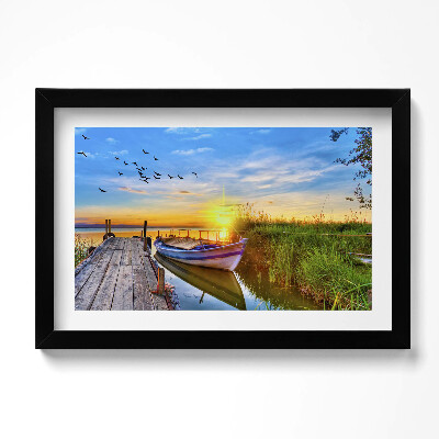 Obraz w ramie Widok na jezioro i zachód słońca