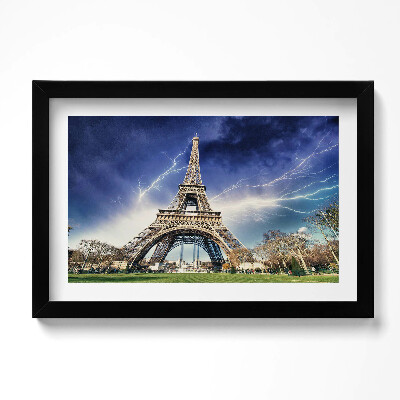 Obraz w ramie Wieża Eiffla, pioruny i burza