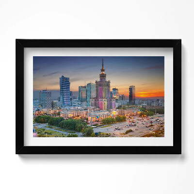 Obraz w ramie Warszawa Zachód słońca panorama