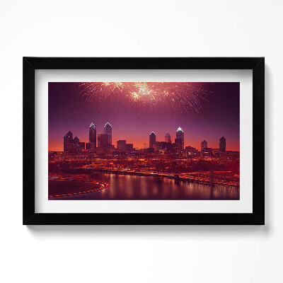 Obraz w ramie Miasto nocą fajerwerki w Philadelphia