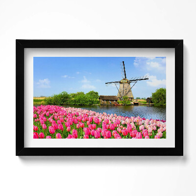 Obraz w ramie Holenderski wiatrak z kwiatami
