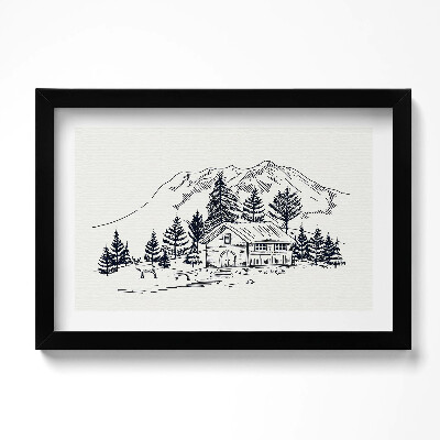 Obraz w ramie Rysunek domek w górach