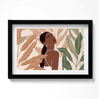 Obraz w ramie Ilustracja kobiety wśród liści w stylu boho
