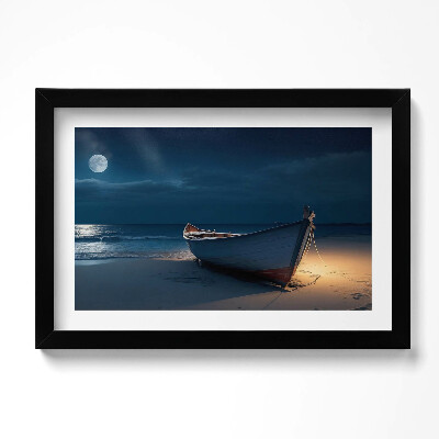 Obraz w ramie Łodka na brzgu plaży nocą