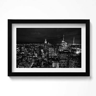 Obraz w ramie Czarno-biały pejzaż miasta nocą