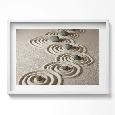 Obraz w ramie Zen - kamienie na piaskowych okręgach