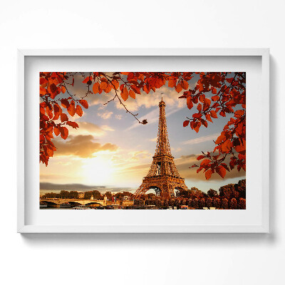 Obraz w ramie Wieża Eiffla wśród liści