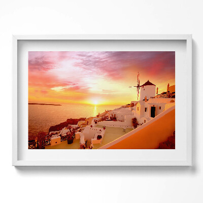 Obraz w ramie Santorini ze starym wiatrakiem