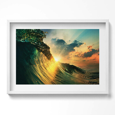 Obraz w ramie Fala na morzu i zachód słońca