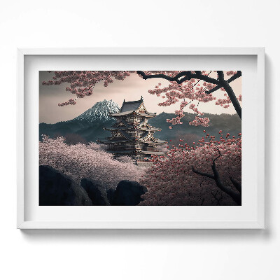 Obraz w ramie Azjatycka wieża i kwiaty wiśni