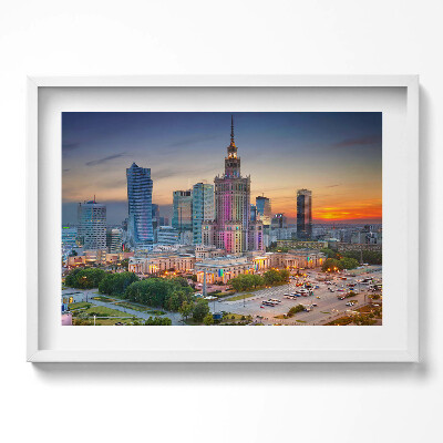 Obraz w ramie Warszawa Zachód słońca panorama
