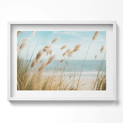 Obraz w ramie Pejzaż traw plaży i morza styl boho