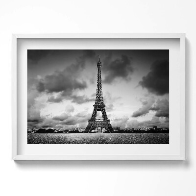 Obraz w ramie Czarno-biały pejzaż Francji z wieża Eiffla
