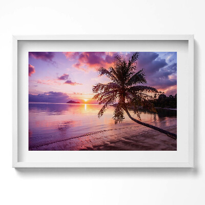 Obraz w ramie Palma na plazy o zachodzie słońca