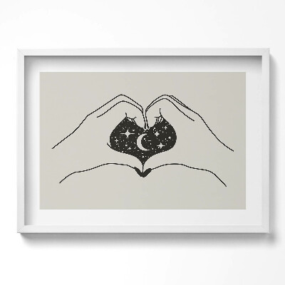 Obraz w ramie Serce z dłoni i kosmos - ilustracja