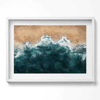 Obraz w ramie Ilustracja fal morskich i plaży z lotu ptaka