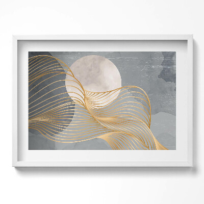 Obraz w ramie Abstrakcyjna ilustracja księżyca ze złotem