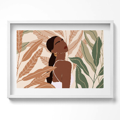 Obraz w ramie Ilustracja kobiety wśród liści w stylu boho