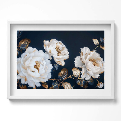 Obraz w ramie Piękne białe kwiaty w stylu glamour