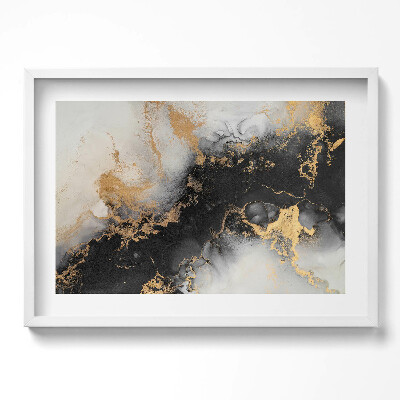 Obraz w ramie Czarno-biała abstrakcja ze złotem