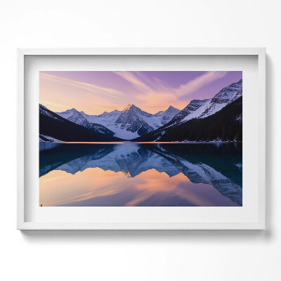 Obraz w ramie Pejzaż gór i jeziora wieczorem