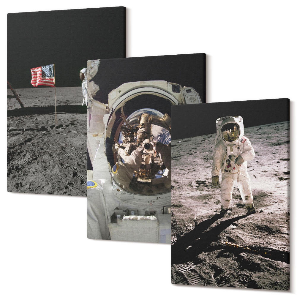 Zestaw obrazów na płótnie tryptyk Lądowanie astronautów na Księżycu zdjęcia