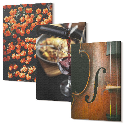 Zestaw obrazów tryptyk na ścianę Vintage romantyczne kwiaty wino i skrzypce