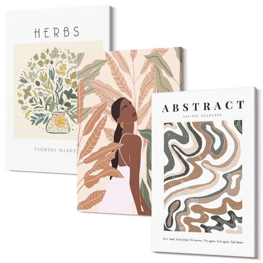 Zestaw obrazów tryptyk na ścianę Estetyka boho pastelowe minimalistyczne postery