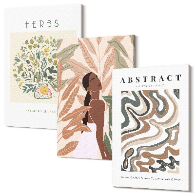 Zestaw obrazów tryptyk na ścianę Estetyka boho pastelowe minimalistyczne postery