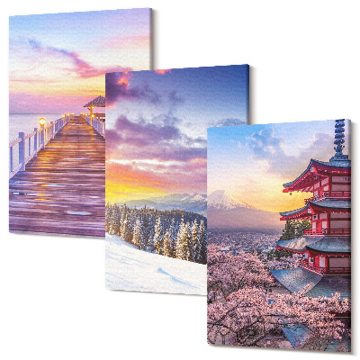 Zestaw obrazów na płótnie tryptyk Romantyczne krajobrazy z malowniczym niebem