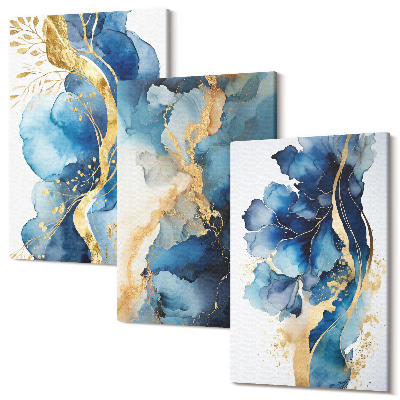 Zestaw obrazów tryptyk na ścianę Niebieskie abstrakcyjne wzory z delikatnymi akcentami