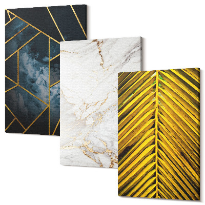 Zestaw obrazów 3 części tryptyk Nowoczesne wzory geometryczne i naturalne motywy roślinne