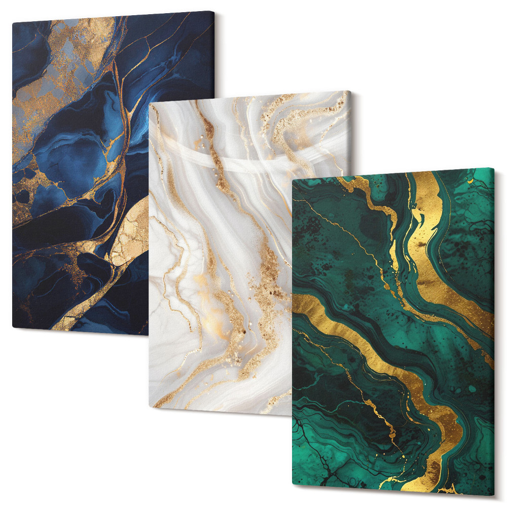 Zestaw obrazów na płótnie tryptyk Abstrakcyjne wzory w odcieniach niebieskiego i zielonego