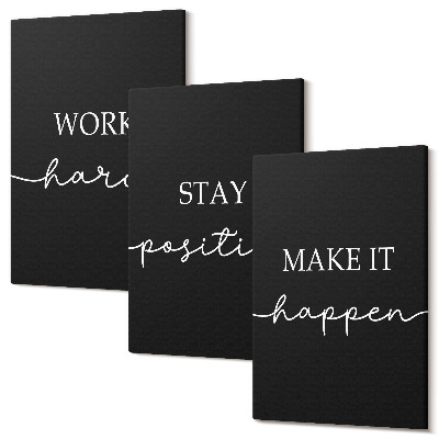 Zestaw obrazów 3 części tryptyk Eleganckie motywacyjne hasła na czarnym tle