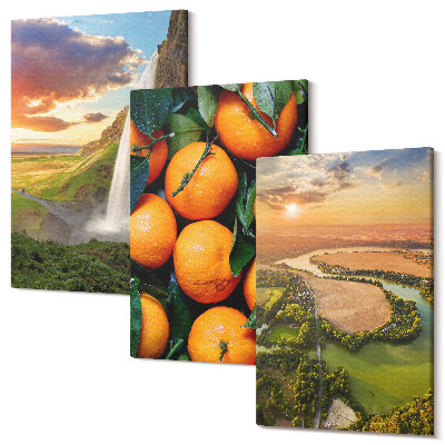 Zestaw obrazów 3 części tryptyk Wodospad góry pomarańcze Włoski krajobraz z zachodem