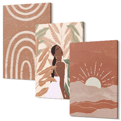 Zestaw obrazów na płótnie tryptyk Boho abstrakcyjne kształty i ilustracje