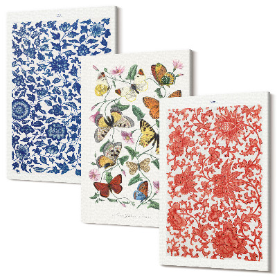 Zestaw obrazów tryptyk na ścianę Vintage kwiaty motyle i ornamenty postery