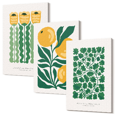 Zestaw obrazów tryptyk na ścianę Roślinne wzory z kwiatami i liśćmi postery