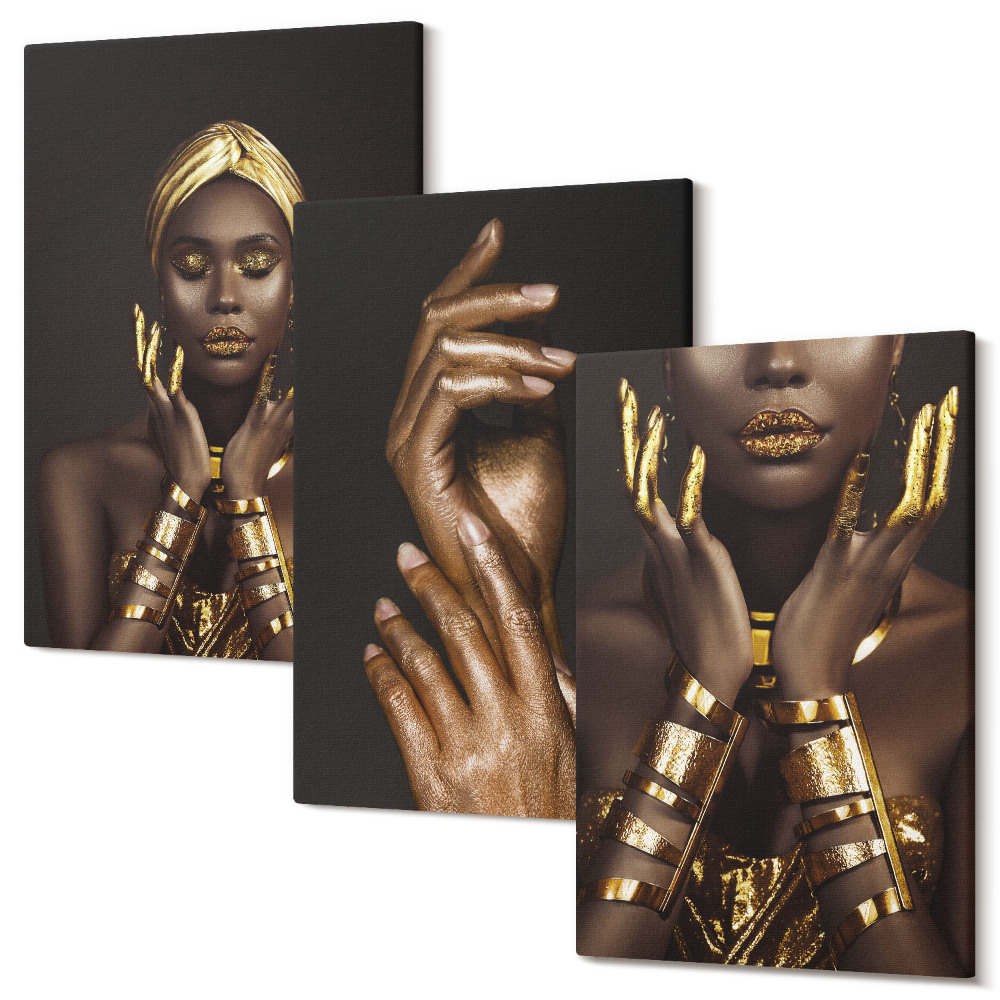 Zestaw obrazów 3 części tryptyk Eleganckie portrety afrykańskiej kobiety