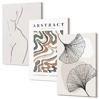 Zestaw obrazów na płótnie tryptyk Abstrakcyjny poster kobiece kształty liście styl boho