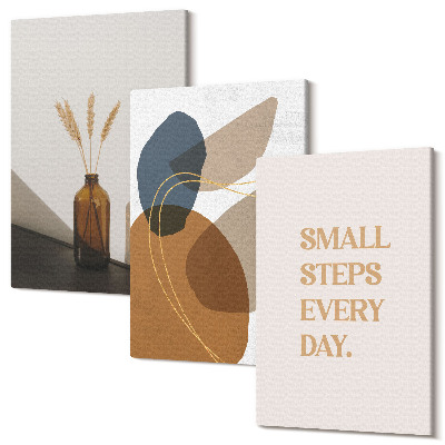 Zestaw obrazów 3 części tryptyk Abstrakcyjne kształty i naturalne akcenty w zestawie