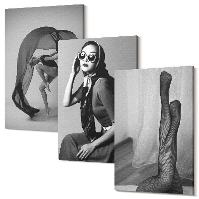Zestaw obrazów 3 części tryptyk Stylowe czarno-białe portrety kobiet w eleganckich pozach
