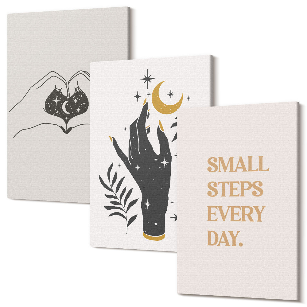 Zestaw obrazów 3 części tryptyk Minimalistyczne ilustracje inspirujący tekst boho