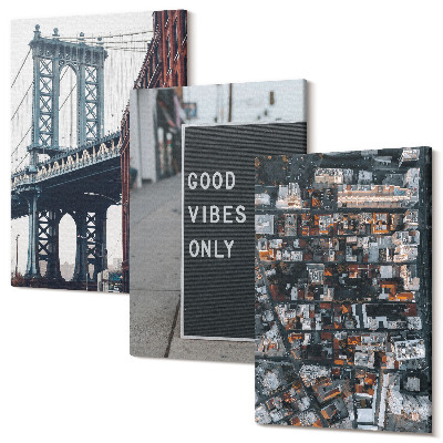 Zestaw obrazów tryptyk na ścianę Most w mieście napisy na ulicy widok z lotu ptaka