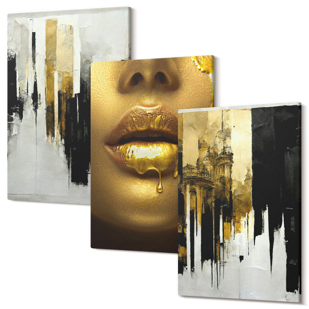 Zestaw obrazów tryptyk na ścianę Abstrakcyjne malarstwo i portret kobiety