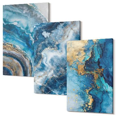 Zestaw obrazów na płótnie tryptyk Niebieskie abstrakcyjne wzory w trzech obrazach