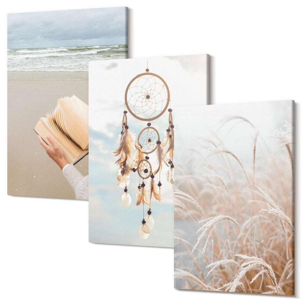 Zestaw obrazów tryptyk na ścianę Spokojne pejzaże delikatne letnie widoki styl boho