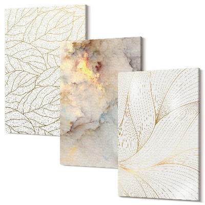 Zestaw obrazów 3 części tryptyk Linearne wzory liści abstrakcyjny marmur