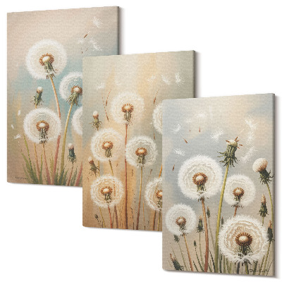 Zestaw obrazów tryptyk na ścianę Kwiaty dmuchawców na tle pastelowych kolorów
